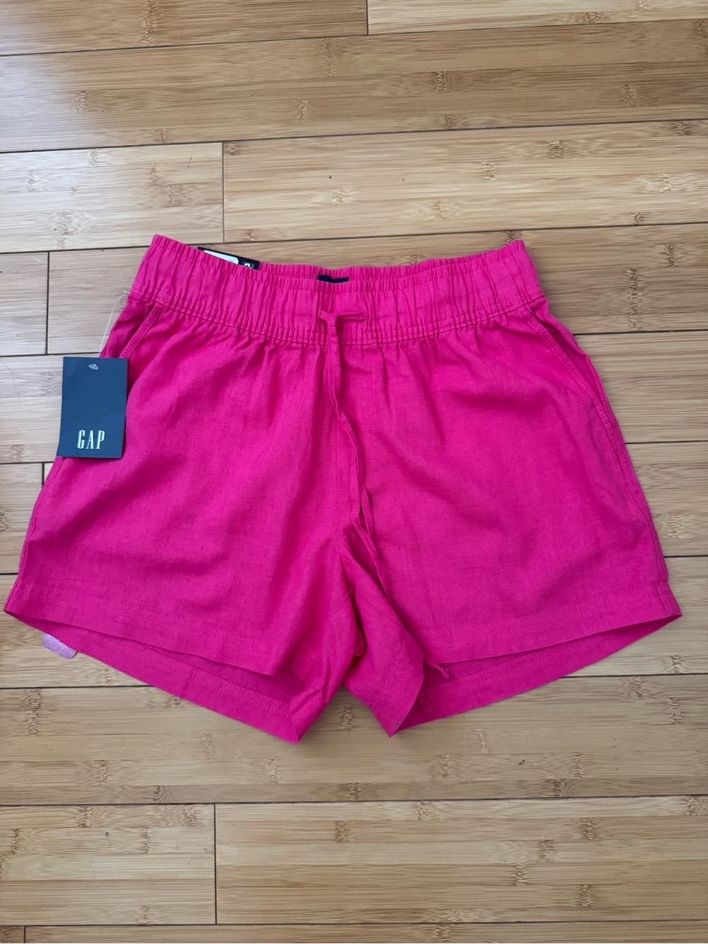 GAP Women's Bright Pink Elastic Waist Linen Blend Shorts